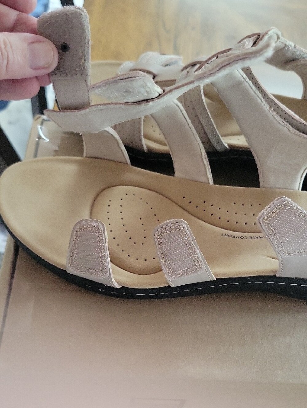 Clarks Light Beige Multi-Strap Comfort Sandals - Picture 3 of 8
